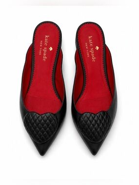 Kate Spade Zola Black Quilted Heart Pointed-Toe Leather Mules Size 7B